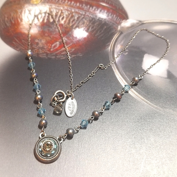 VTG Designer signed Liz Paiacios Blue Swarovski Crystal Necklace - Picture 5 of 5